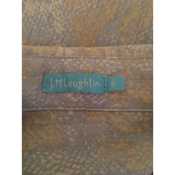 J McLaughlin Womens Top Size 6 Button Down Shirt Blue White Beige Long Sleeve - Picture 5 of 7